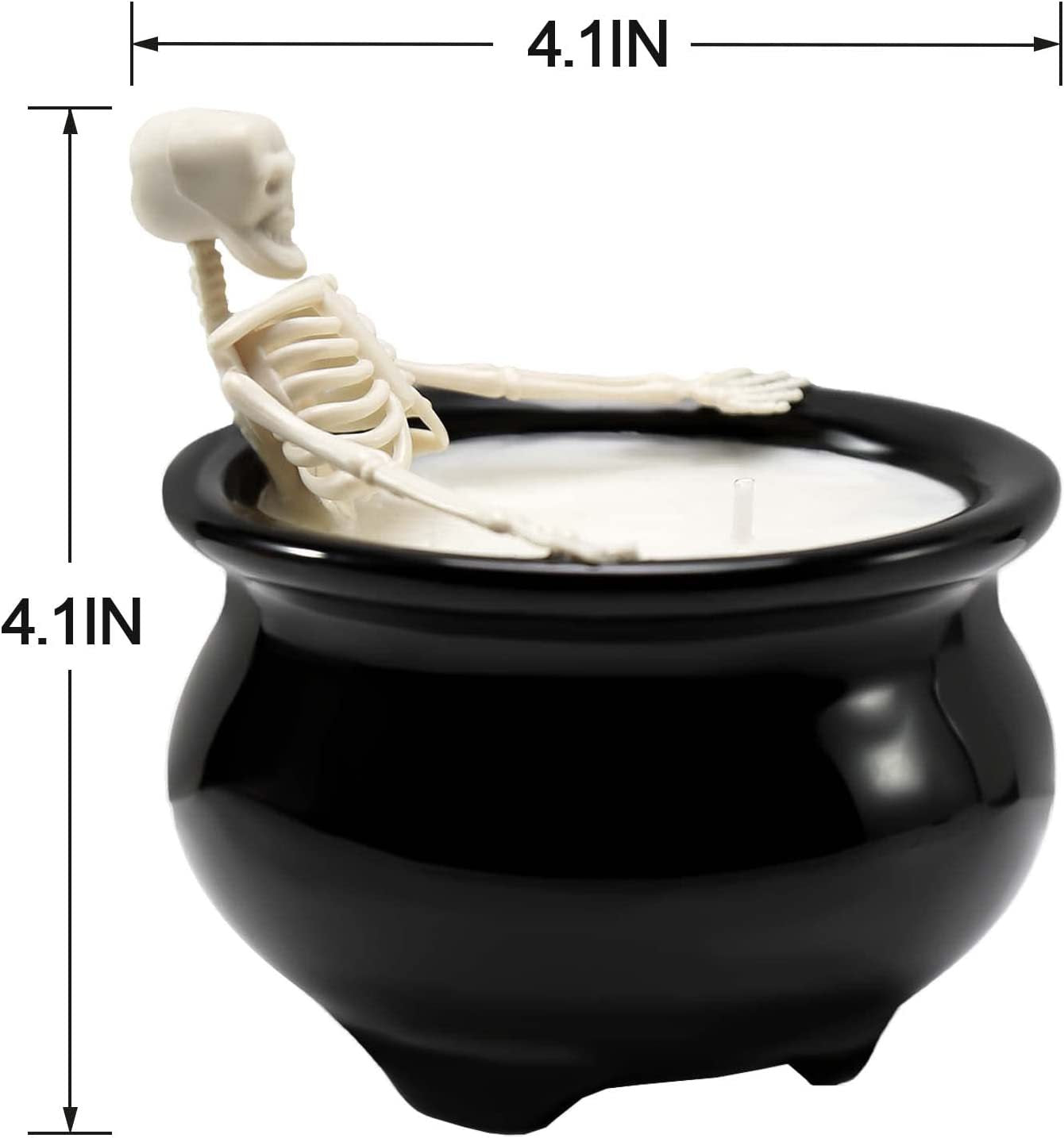 Skeleton in witch's cauldron candle